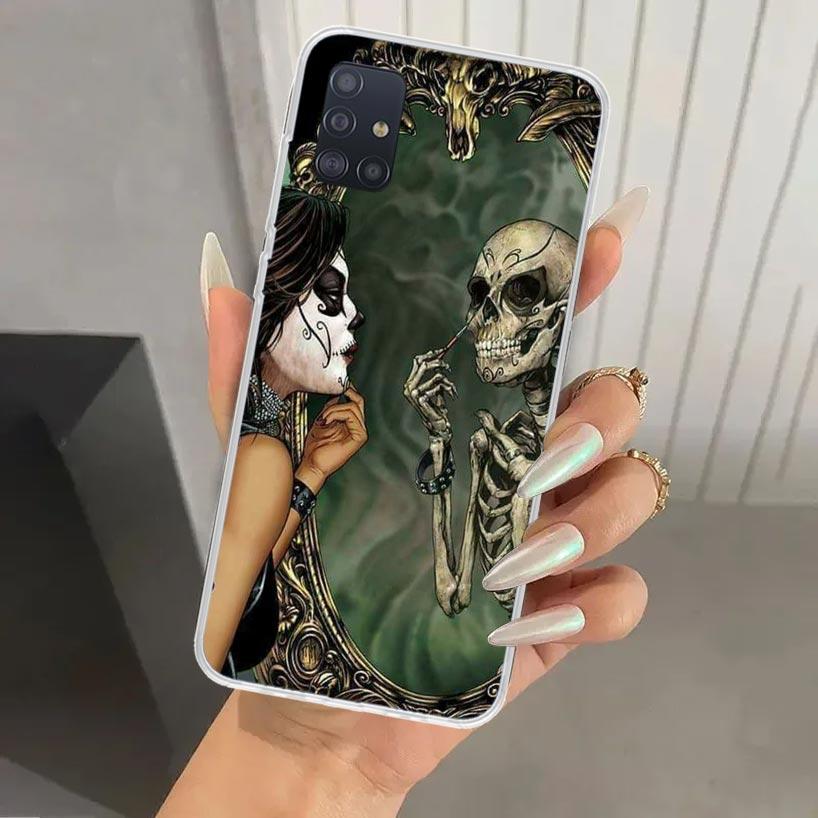 Catrina Beautiful Rose Girl Skull Phone Case for Samsung Galaxy A52 A42 A32 A22 A12 A02S A72 A51 A50S A41 A31 A21S A71 A40 A30S