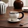 Keramik-Teekannenset im europäischen Stil Schwarz-weiß gestreifte Kaffeetasse Exquisites Nachmittagstee-Teeset Hochwertiger Kessel Heimdekor