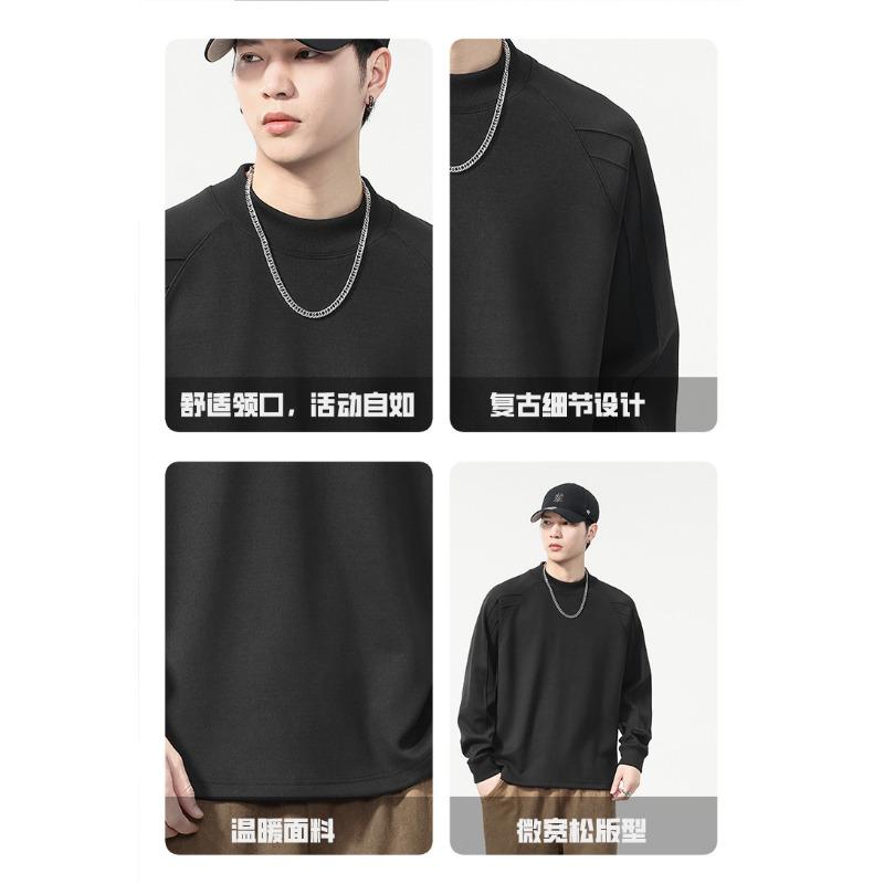 Mens Loose Round Neck Long Sleeve Heavyweight Casual Vintage Bottoming T Shirt
