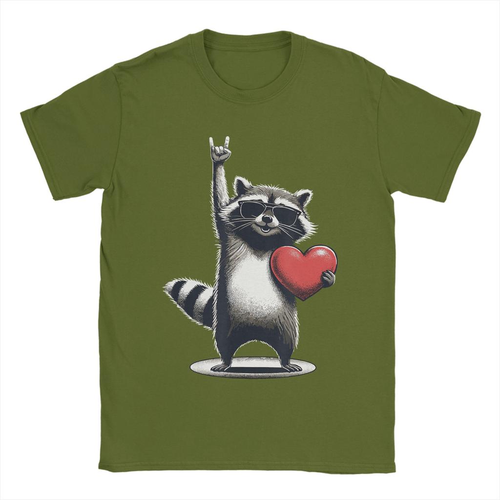 Funny Raccoon Rock On Unisex Women Valentines Day Cotton T Shirt For Unisexs Summer Classic TShirts Plus Size Casual Clothes