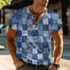 Men'S Printed T-Shirt Outdoor Retro Button Loose Short Sleeve Top