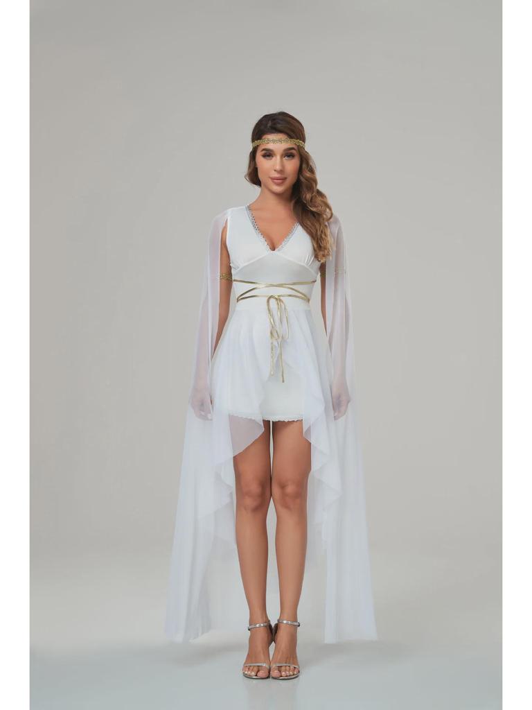 White Greek Goddess Halloween V-Neck Cosplay Costume
