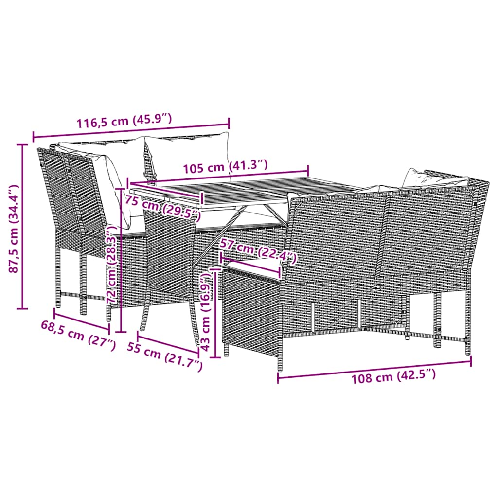 3 Piece Garden Sofa Set with Cushions Grey Poly Rattan