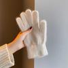 Finger gloves winter women's new thickened warm solid color cute student cycling cold-proof wool gloves women