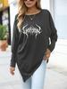 Women's Oversize Long-Sleeve Spring/Fall Asymmetrical Hem T-Shirt Fashion Printed Logn Sleeve Top