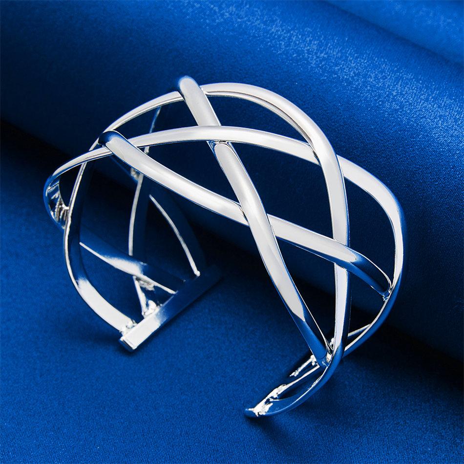 925 Sterling Silver Exquisite Cross Hollow Opening Bracelet for Women's Fashion Parties, Jewelry, Wedding Accessories