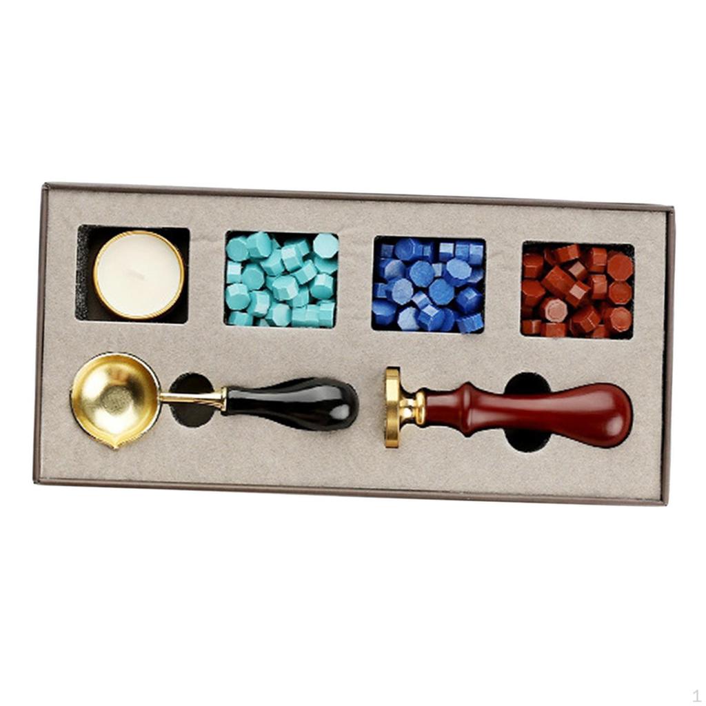 Kit Beads & Sealing Stamp Melting Spoon Tool for Invitations Envelopes Letter DIY Craft