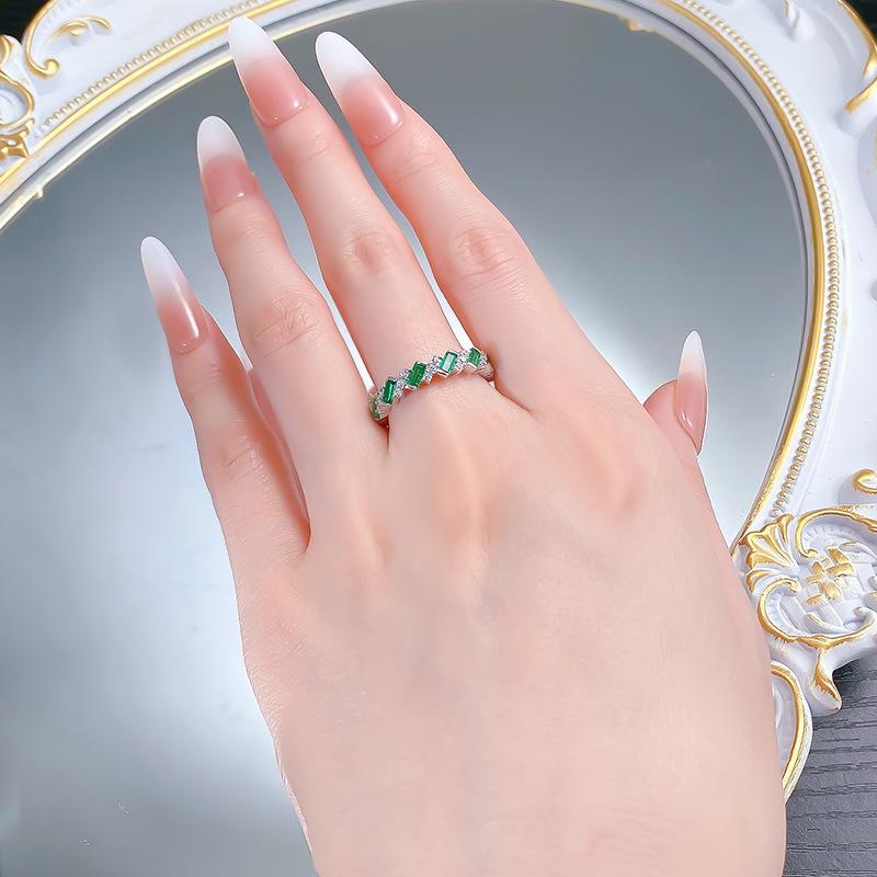 Luo Xi Temple S925 Sterling Silver Emerald Cut Diamond Pave Ring
