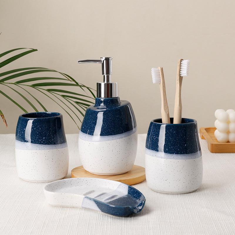 Dispenser sapone Set da bagno in ceramica, set da bagno a quattro pezzi, bicchiere per collutorio, flacone per igienizzante mani, set da bagno per hotel
