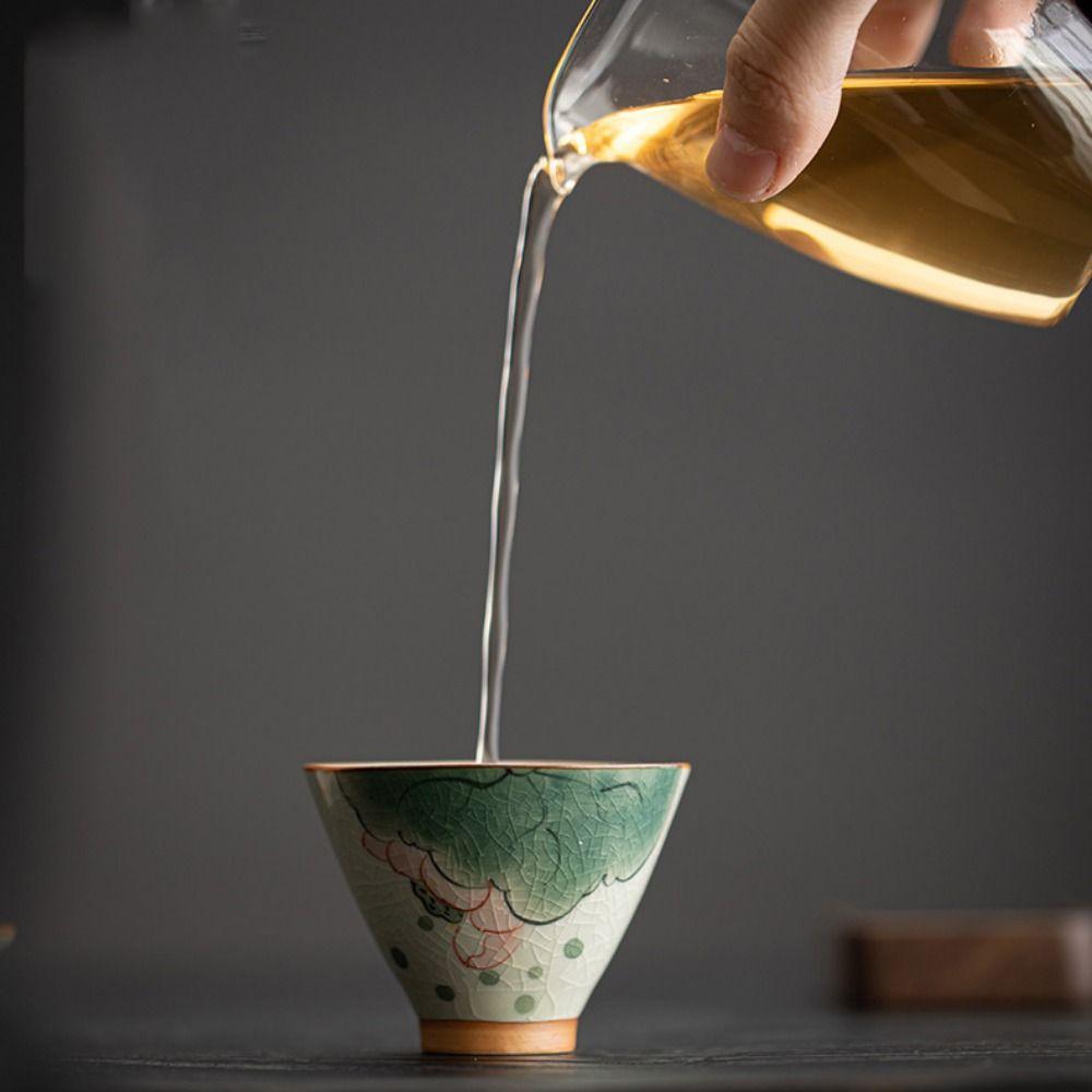 Lotus Graphic Ge Kiln Ceramic Tea Cup Hand-painted Tea Tasting Cups Kung Fu Tea Cup  Tea Making
