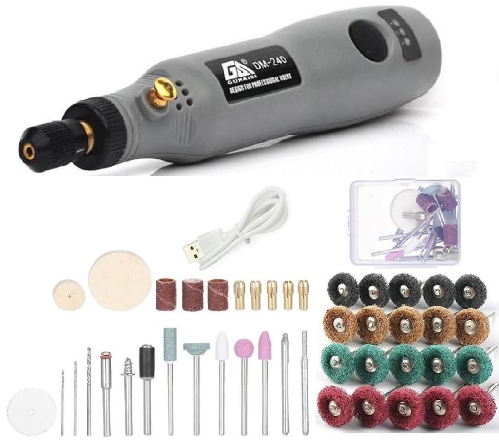 Mini Router DIY Tool Set Pen Type Electric Grinder USB Charging High Speed Rotation 3 Speeds Hobby Polishing Removal Light Work Comes with 20 Fiber