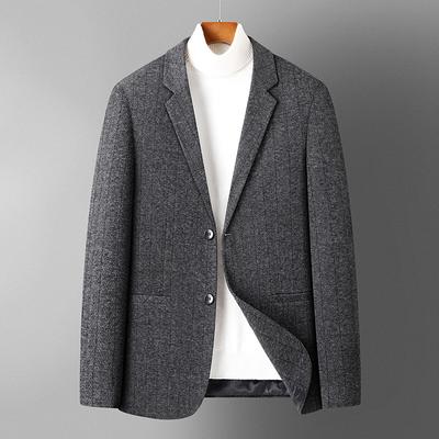 Otoño e Invierno Lana de una cara Solapa sencilla Negocios para mediana edad Mediana edad y Jóvenes Traje Chaqueta de lana