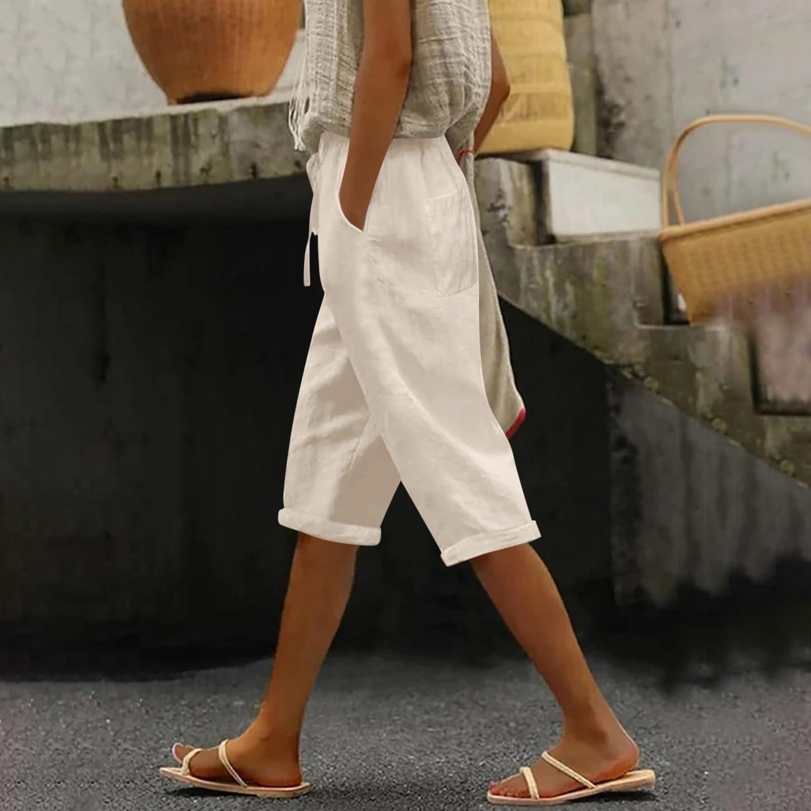 

Жіночі Модні Повсякденні Вільні Однотонні Штани Спереду та Ззаду з Кишенями Штани 7/10 XL бежевий