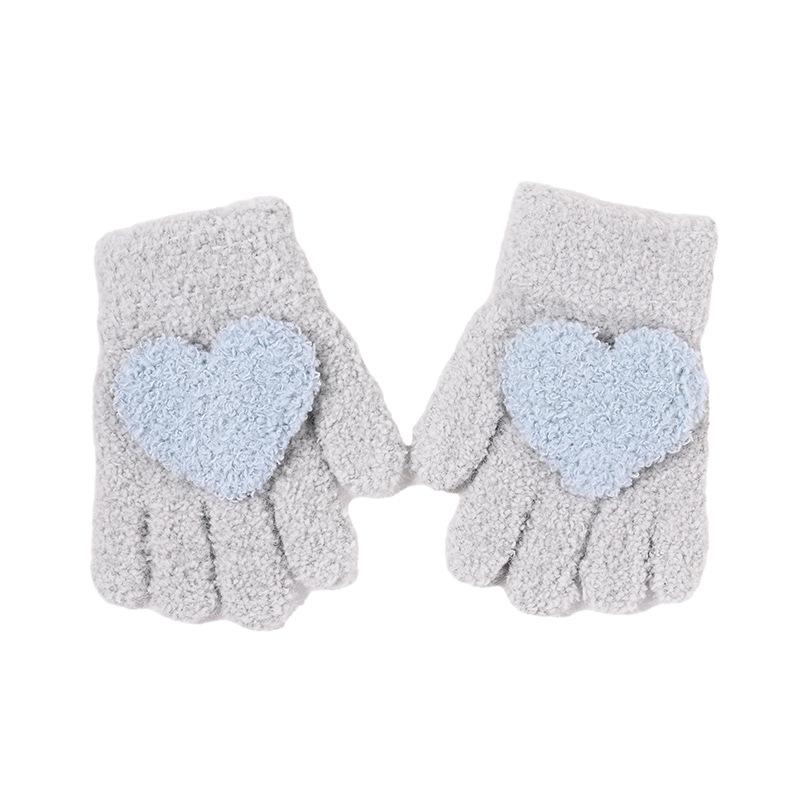 Winter Solid Color Childrens Love Gloves Warm and Cold Resistant All Finger Thick Boys and Girls Hand Warmer Thicken Glove