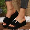 Fashion Fashion Pearl Bear Decor Wedge Slippers Women New Weightlight Elastic Band Black Sandals Woman Plus Size Non Slip Slides Female