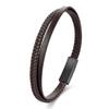 Minimalist Leather Cord Bracelet Men Stainless Steel Geometric Bangle Couple Jewelry Gift