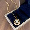High Quality Women's All-Match Clavicle Chain Camellia Inlaid Pearl Zircon Set Stainless Steel Real Gold Plating Anniversary