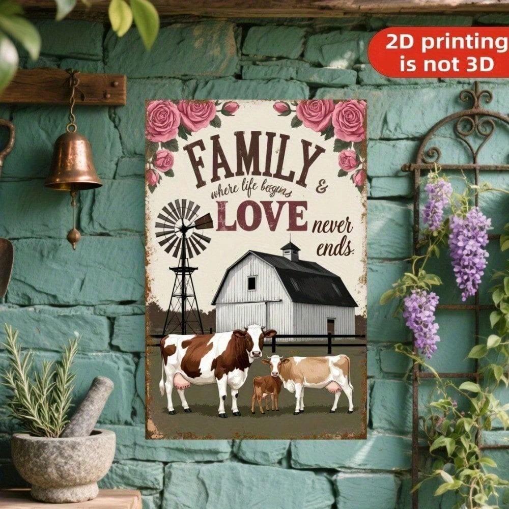 Vintage Rustic Cow Family Metal Sign Farmhouse Wall Art Country Home Decor Kitchen Shed Silhouette Iron Plaque
