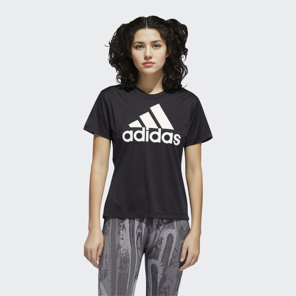 Adidas Big Logo Print American Vintage Loose Sports Quick-Dry Casual Crew Neck Short Sleeve T-Shirt Women Tops Black FT3078