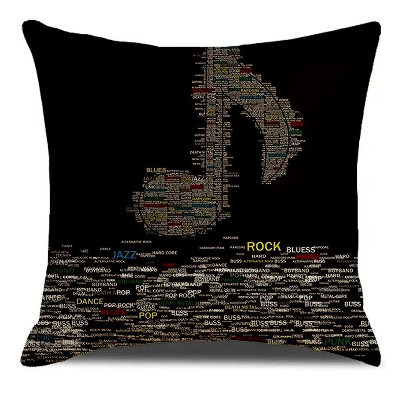 Punk Rock Printed Musical Note Rock Star Printed Square Pillowslip  Blend Cushion Cover Pillowcase Living Room Home Decor