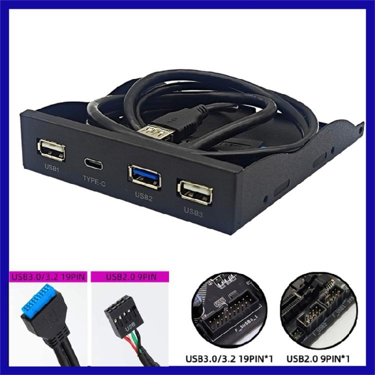 USB HUB USB 3.2 Type C USB 3.2 Front Panel  3.5mm Headphone Jacks Mic Expansion Desktop Adapter 3.5 "Floppy Bay