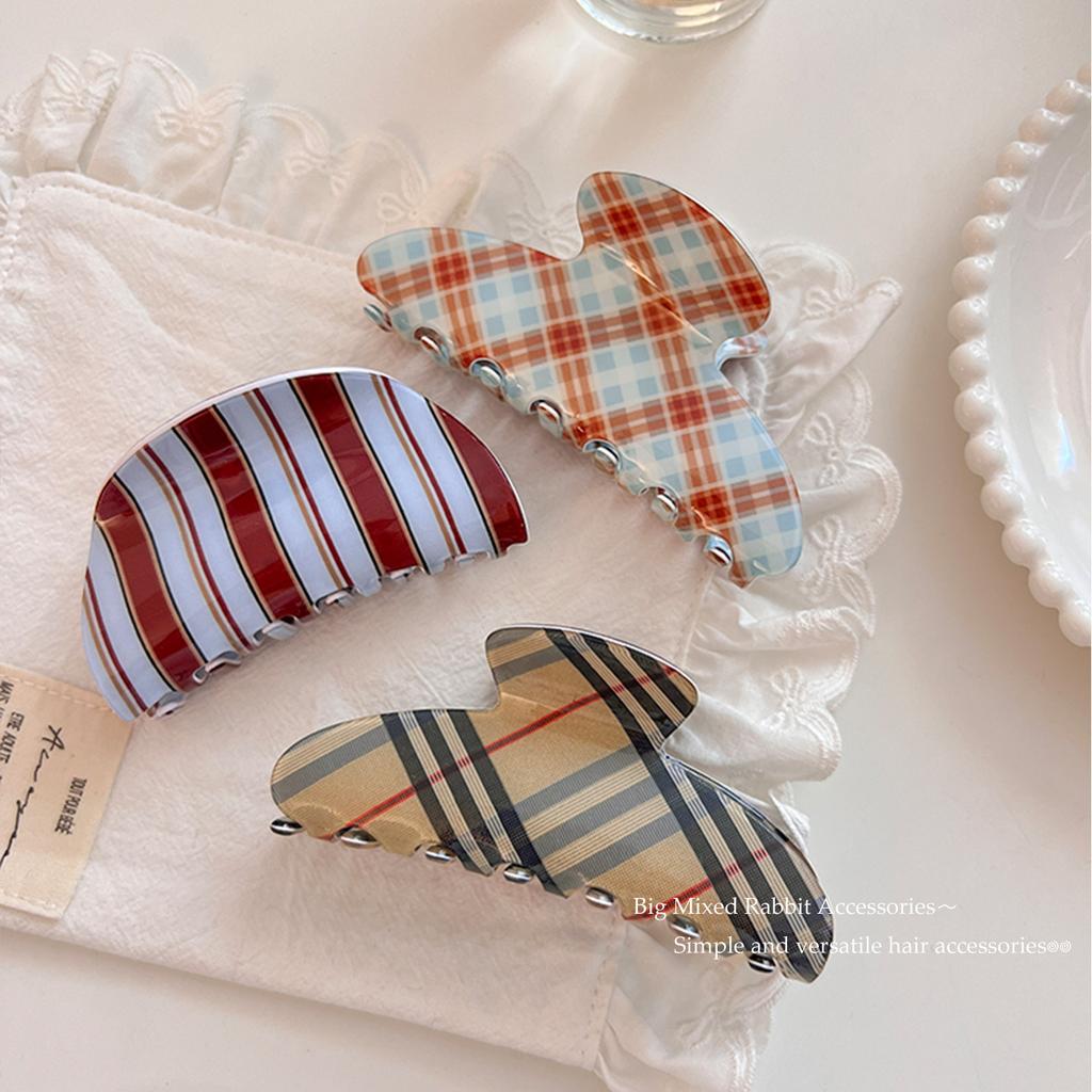 Elegant Plaid Print Hair Claw Clips for Women Vintage Geometric Crab Hairpins Barrettes Women Hair Accessories Sweet Headwear New