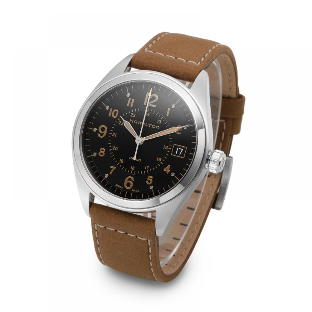 Hamilton Herren Lederuhr Khaki Field H68551833