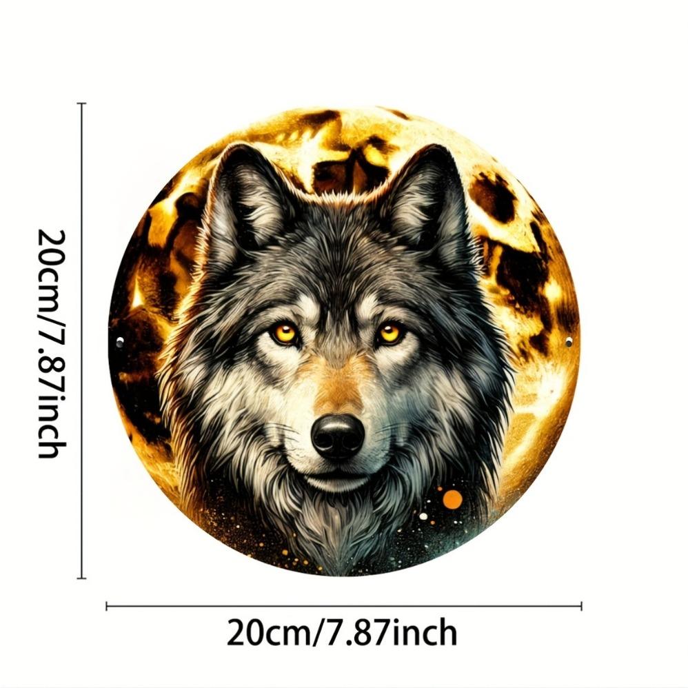 

Vintage Wolf Head Full Moon Night Sky Themed Round Metal Tin Sign Retro Wildlife Animal Wall Decor Art Plaque 20x20cm(8x8inch)