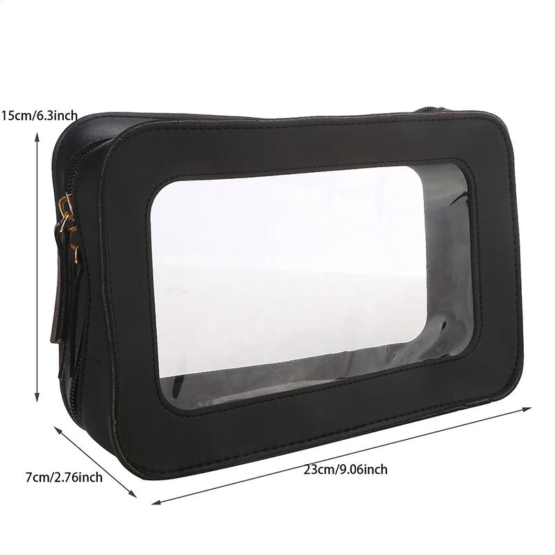Women PU Makeup Bag Traveling Cosmetic Bag Clear Toiletry Bag Skincare Products Organizer Portable Size Toiletries Storage