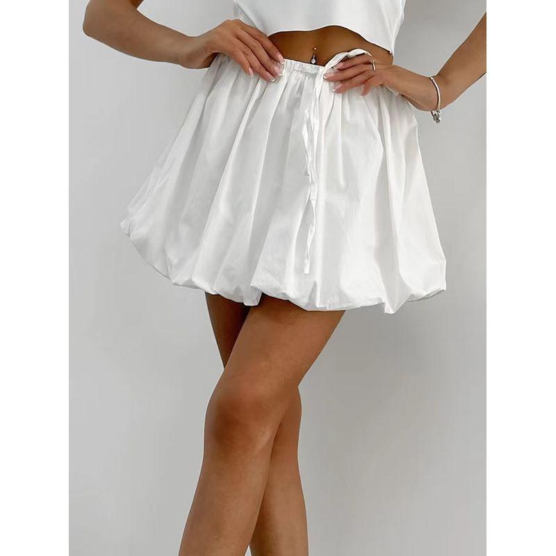 

Fashion Sexy All-Matching Pure Cotton Tied High Waist Skirt Summer Fashion Skirt Sexy Lace up Skirt White S