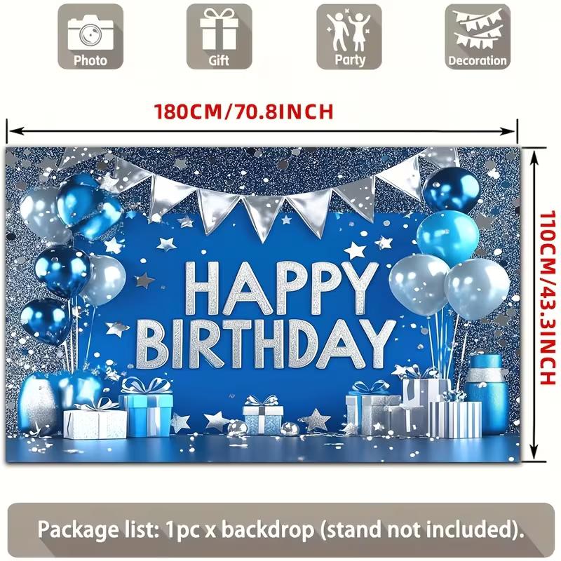 

2D Blue Silver Glitter Happy Birthday Backdrop Banner 180x110cm Photography Background 47.2x31.5inch/120*80cm