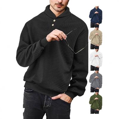 Men's New Sports and Leisure Loose Solid Color Lapel Jacquard Plaid Men's Sweater