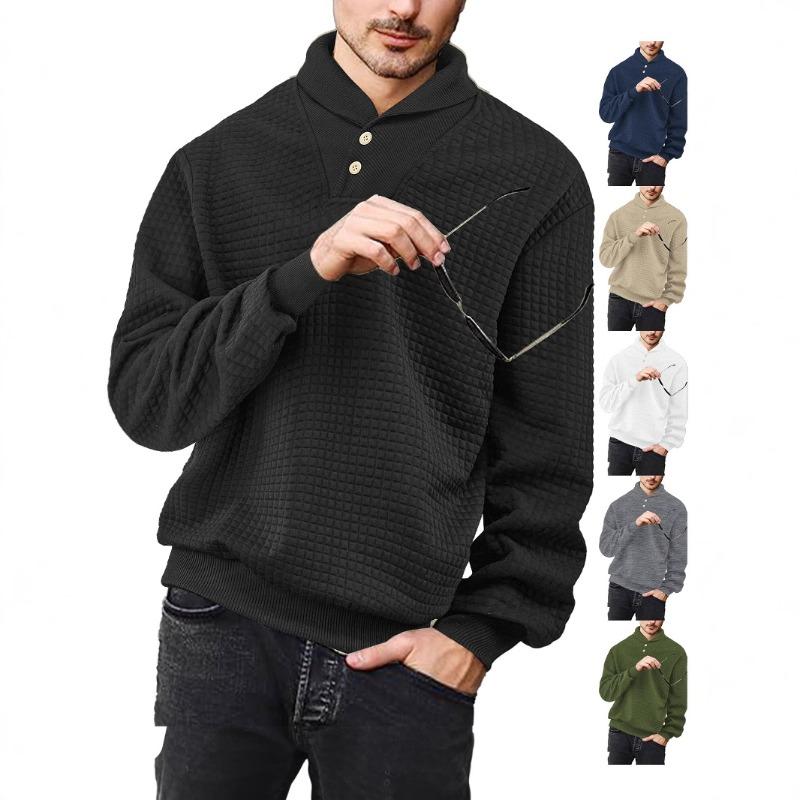 Men's new sports and leisure loose solid color lapel jacquard plaid men's sweater