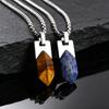 Healing Natural Stone Necklace for Men,Lapis Lazuli Stainless Steel Geometric Pendant Necklace,Stylish Jewlery Gift