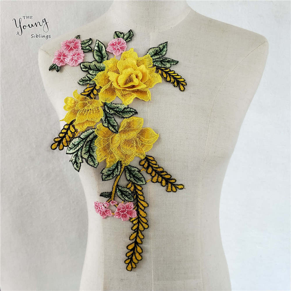 Yellow I Polyester Embroidery Three-Dimensional Flower Diy Collar Lace Decal Decoration Repair Clothes Clothing Accessories Accessories