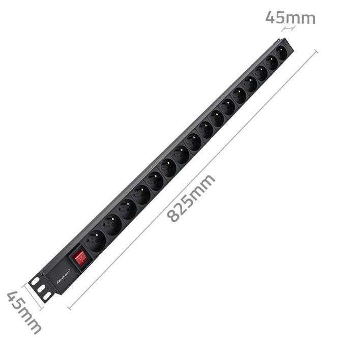 Qoltec Aluminum PDU Power Strip for 10'' RACK | 1U | 16A | 4xFRENCH | 1.8m