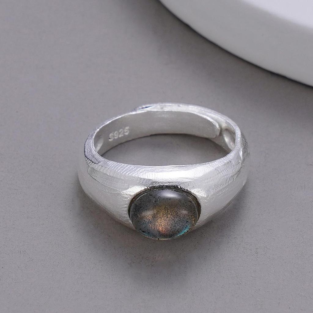 Damen 925 Sterlingsilber Labradorit Offener Ring – High-End Naturkristall Vintage Schmuck