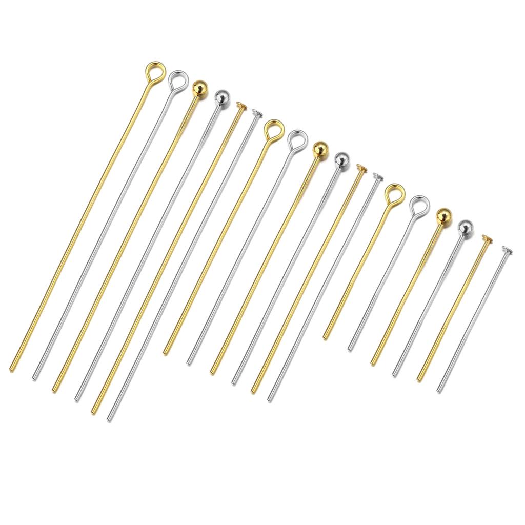 50-100pcs Stainless Steel Flat Head Pins Gold Silver Plated Ball Head Pins Eye Needle For Jewelry Making DIY Earring Accessories