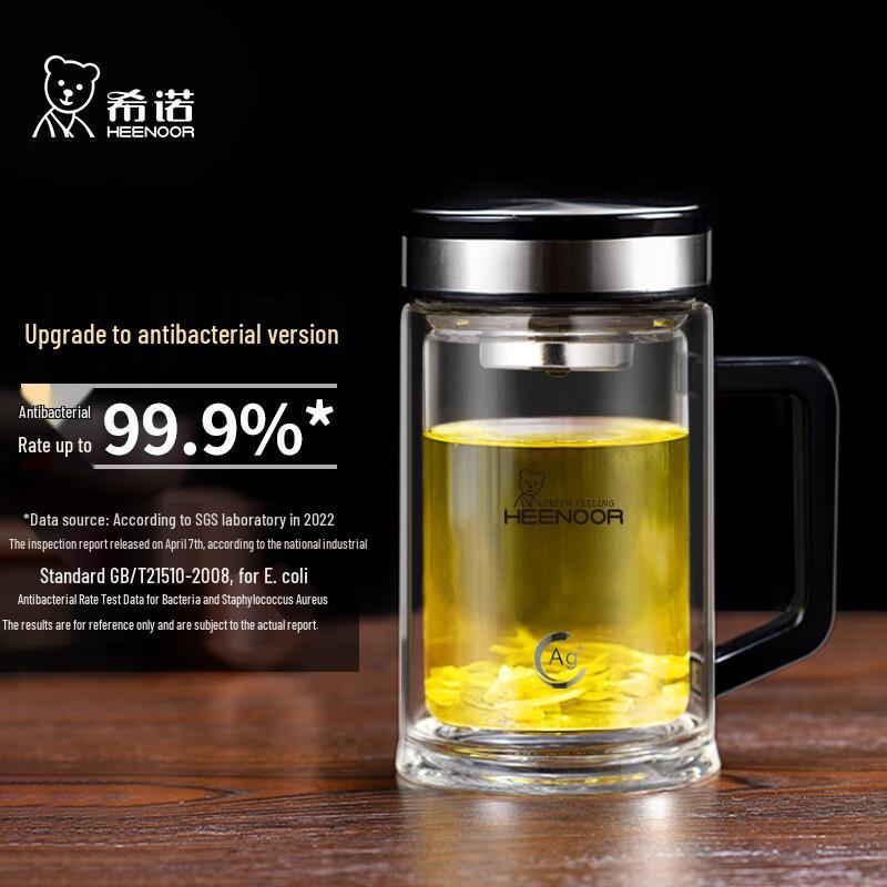 Xeno Double-Layer Antibacterial Glass Tea Cup with Handle