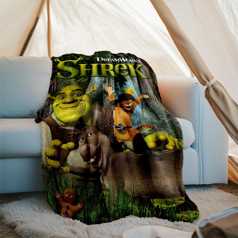 Přehoz s potiskem Shrek - Ideální na pohovku, postel, cestování a venkovní použití | Lze prát v pračce, útulný a odolný.