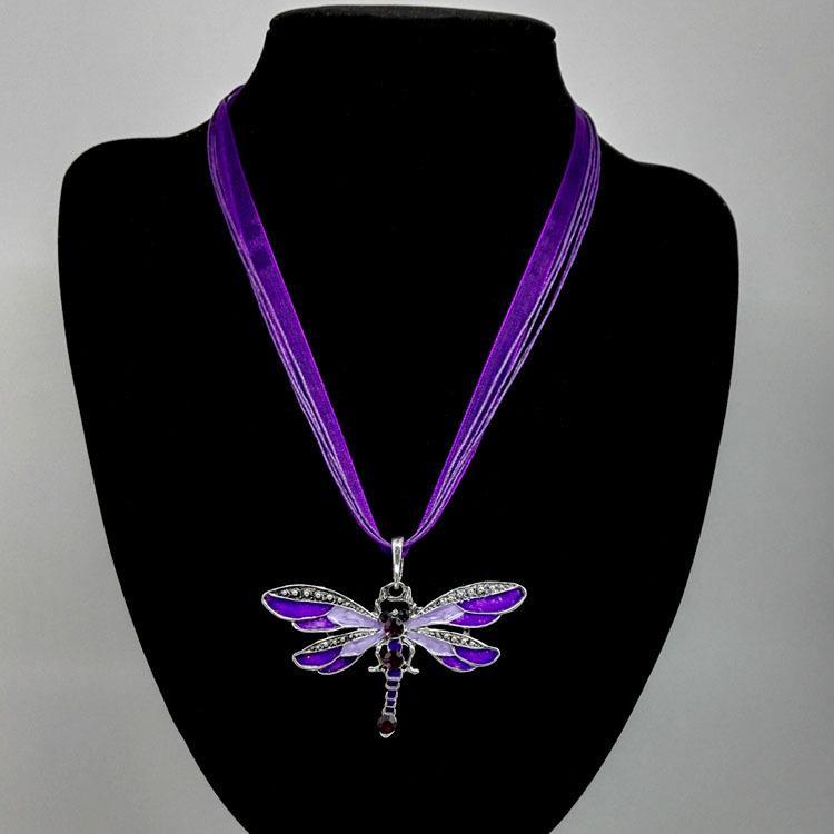 

Elegant Alloy Jewelry Dragonfly Pendant Necklace Sweater Chain For Women фиолетовый