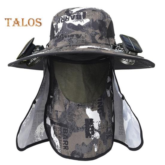 Wide Brim Sun Hat with 2 Solar Fan UV Protection Bucket Hat with Neck Flap And Face Guard 3 Speed Adjustable Fan Hat for Outdoor Fishing Camping