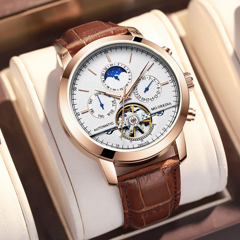 

Oukina Men s Automatic Skeleton Mechanical Watch - Transparent Back, Waterproof, Multifunctional, TikTok Trend.