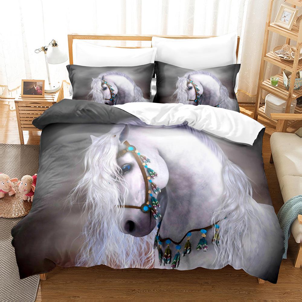Animal Horse, Animal World Printing Student Dormitory High Definition 3D Three-Piece Bedding