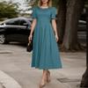ZANZEA Women Summer Square Collar Casual Short Sleeve Long Dress