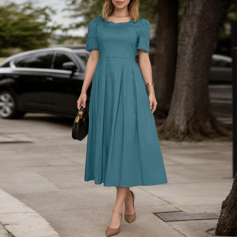 ZANZEA Women Summer Square Collar Casual Short Sleeve Long Dress