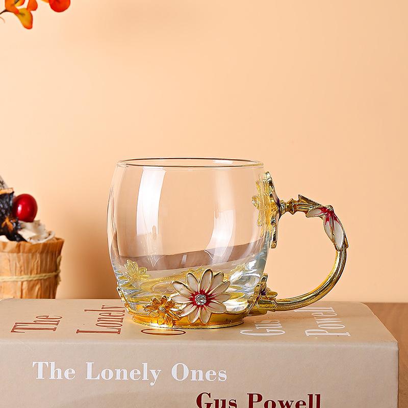 Creative Enamel Color Daisy Glass High Temperature Resistant Large Capacity Water Cup High Value Drinking Cup Cold Water Duck Bill Pot