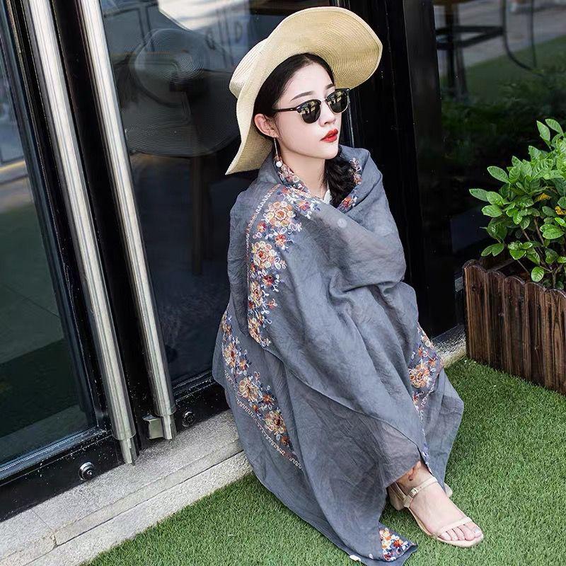 Spring and Summer Embroidered Ethnic Style Scarf Northwest Teaka Salt Lake Shawl Women's Dual-purpose Silk Scarf