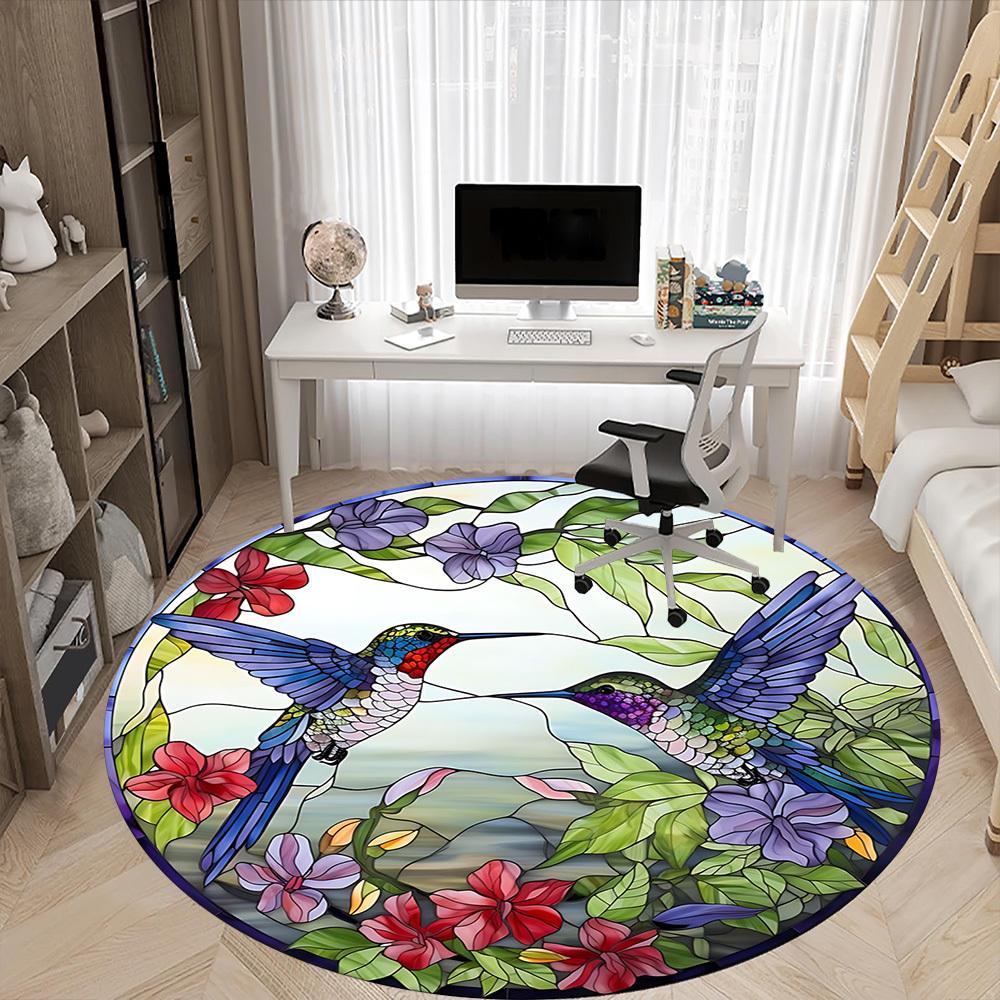 1pc Hummingbirds Stained Glass Chair Carpet for Office, Non slip, Soft and Durable Office Rug