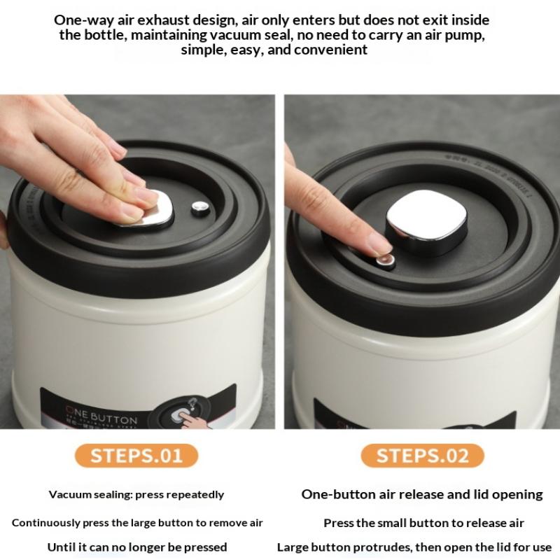 Coffee Bean Vacuum Sealed Tank Stainless Steel Grain Tea Nut Storage Vacuum Airtight Sealed Cans Kitchen Storage Organizer